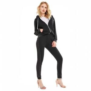 Wildfox Rainbow Glitz Joggers Sweat Pants Grey Rhinestones Embellished Women's L